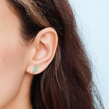 Sterling Silver Tiny Opal Trio Stud Earrings, 7 of 12