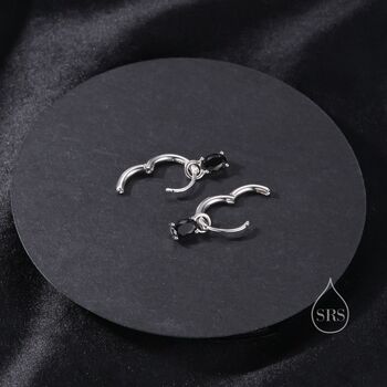 Oval Black Cz Huggie Hoop In Sterling Silver, 3 of 10