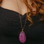 Gold Plate Pink Agate Crystal Long Length Necklace, thumbnail 2 of 4