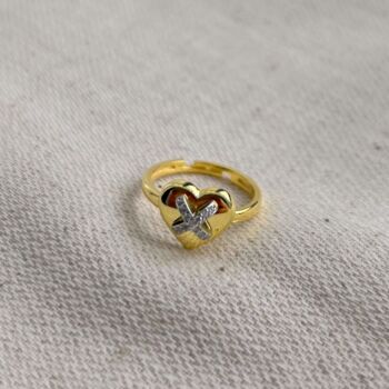 Heart X Adjustable Sterling Silver Ring, 3 of 3