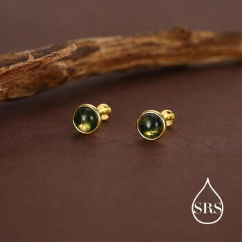 6mm Natural Moss Agate 16 G Flat Back Earrings In Sterling Silver, 4 of 11