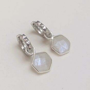 The Hexagon Moonstone Silver Gemstone Earrings, 4 of 6