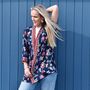 Navy Folk Floral Viscose Summer Jacket, thumbnail 1 of 4