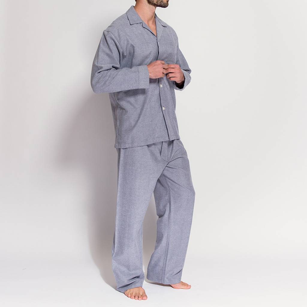Men's Pyjamas Ash Grey Herringbone Flannel By BRITISH BOXERS