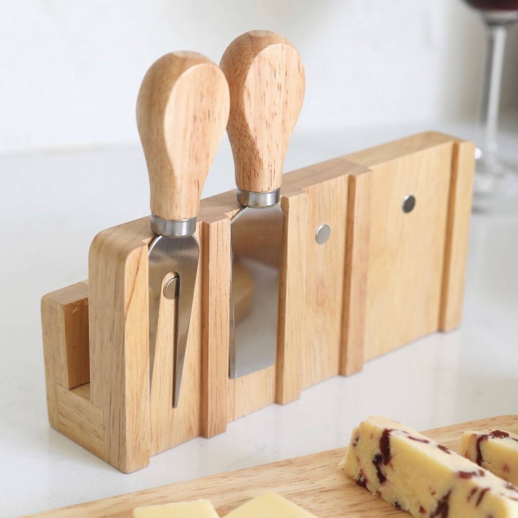 Wooden Cheese Board And Knives Set By Lisa Angel