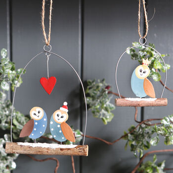 Christmas Owls On Branch Decoration, 2 of 2
