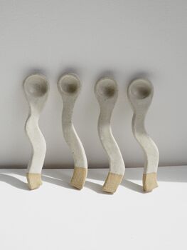Handmade Oatmeal Wavy Pottery Serving Spoon, 7 of 7