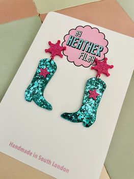 Glitter Cowboy Boot Earrings / Festival Fashion Dangles / Country Western Statement Jewellery / Line Dancing Earrings, 3 of 12