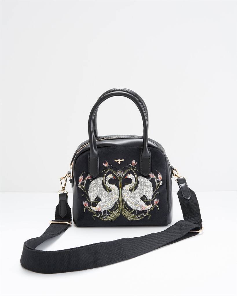 Eloise Mini Bowling Bag Embroidered Swan By Fable England