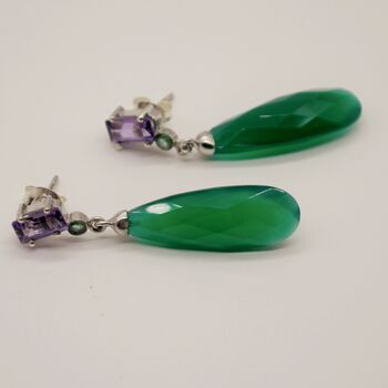 Green Onyx, Emerald, Amethyst Dangle Earrings, 6 of 10