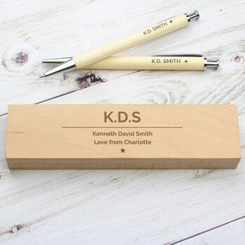 Personalised Classic Wooden Pen And Pencil Box Set, 3 of 8
