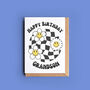 Checkerboard Smiley Face Flowers Personalised Birthday Card, thumbnail 1 of 2