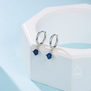 Tiny Sapphire Blue Cz Huggie Hoop In Sterling Silver, 4 of 10