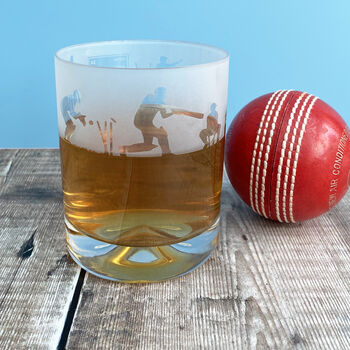 Cricket Batsmen Etched Glass Tumbler, 6 of 7