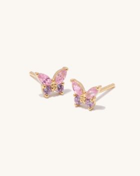 Pastel Flutter Pink Dainty Butterfly Stud Earring, 2 of 3