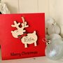 Personalised Reindeer Christmas Card Wooden Decoration, thumbnail 3 of 9