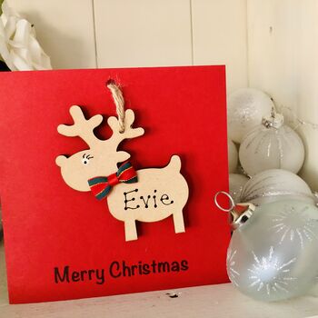 Personalised Reindeer Christmas Card Wooden Decoration, 3 of 9