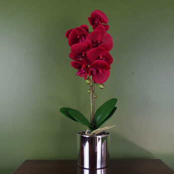 Red Artificial Orchid Silver Pot 46cm Real Touch Petals, 2 of 5