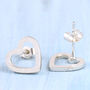 Silver Heart Earrings. Geometric Studs, thumbnail 3 of 10