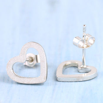 Silver Heart Earrings. Geometric Studs, 3 of 10
