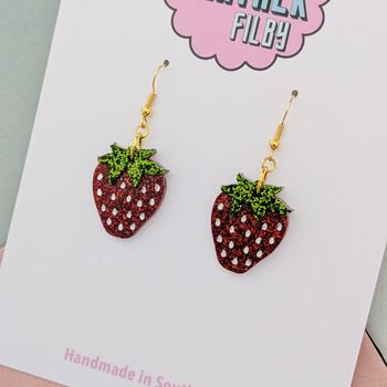 Strawberry Small Resin Glitter Earrings, 3 of 4