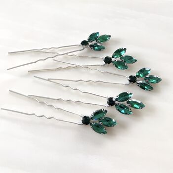 Emerald Green Crystal Hair Pin Set, 2 of 4