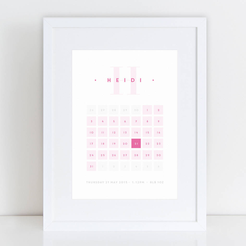 personalised calendar birth date print by the good mood society