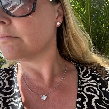 The Lucky Clover Mother Of Pearl Stud Earrings, Silver, 4 of 6