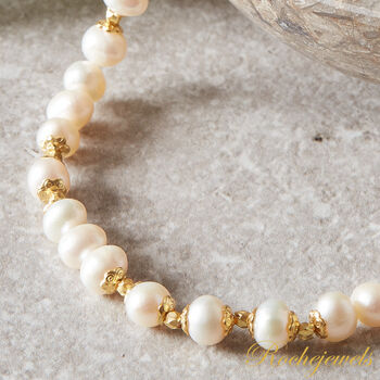 White Pearl And Gold Silver Bead Short Layering Necklace, 8 of 9