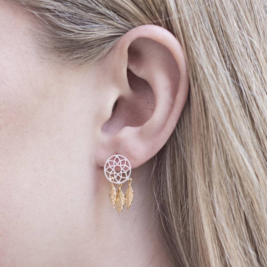 Silver And Gold Dreamcatcher Earrings By Lisa Angel Silver And Gold Dreamcatcher Earrings