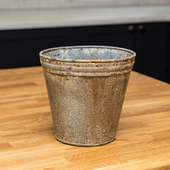 Aged Zinc Bucket Style Planter Plant Pot, 165, 2 of 2