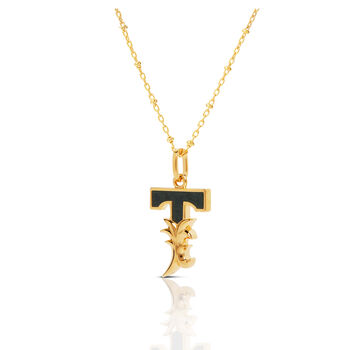 Gold Plated T Initial Necklace With Green Marble, 2 of 6