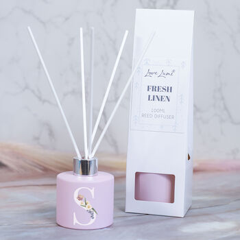 Personalised Floral Initial Round Pink Reed Diffuser, 3 of 4