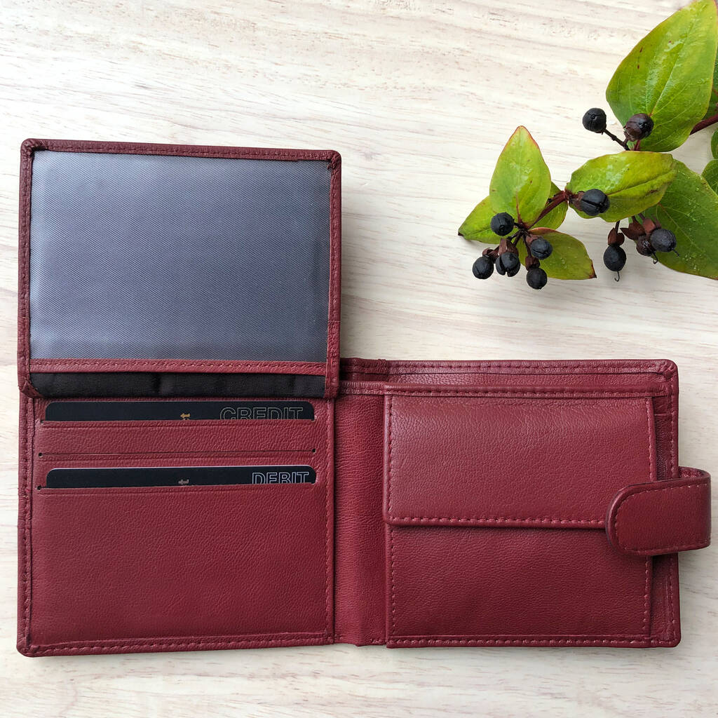 Men's Burgundy Leather Wallet With Tab By Holly Rose