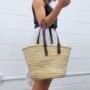 French Shopper Market Basket Palm Leaves Adjustable Leather Straps, thumbnail 1 of 4