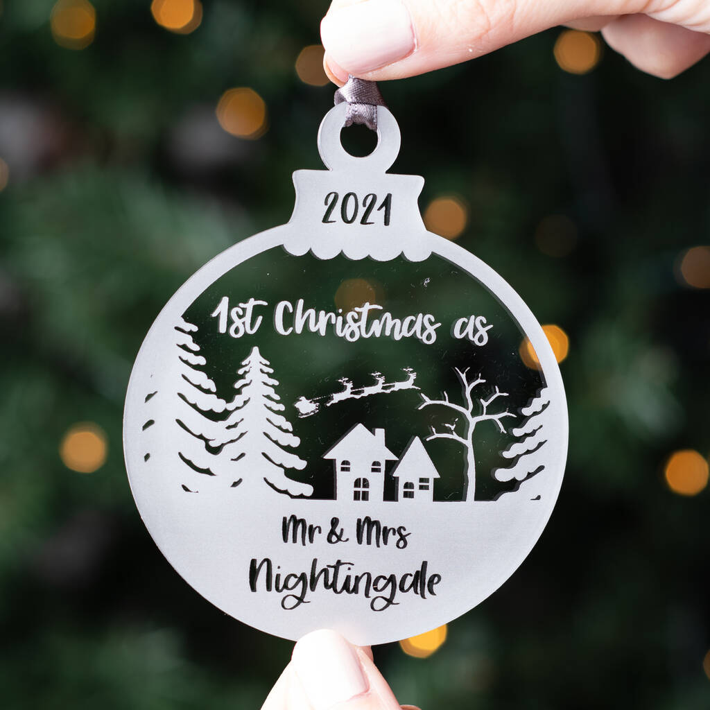 Personalised Mr And Mrs Newly Married Christmas Bauble, 1 of 3
