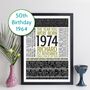 Personalised 50th Birthday Print Year Facts 1974 Gift, thumbnail 8 of 11