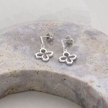 Clover Drop Earrings Sterling Silver, 2 of 7