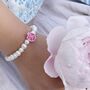 Girls Flower And Pearl Initital Bracelet, thumbnail 2 of 4