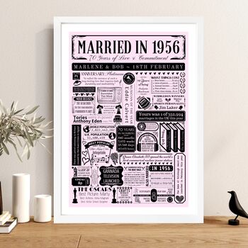 1956 Personalised 70th Platinum Wedding Anniversary Poster, 2 of 11