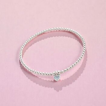March Heart Birthstone Bracelet Sterling Silver Aquamarine, 9 of 12