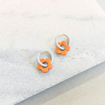 Retro Daisy Flower Enamel Huggie Hoop Earrings, 2 of 3