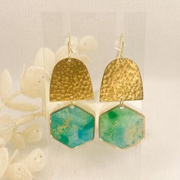 Blue Marbled Hexagon And Arch Drop Earrings, 4 of 8