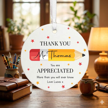 Personalised Thank You Teacher Porcelain Pencil Bauble, 5 of 5