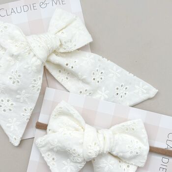 Cream Broderie Lace Hair Bow Xl, 2 of 3