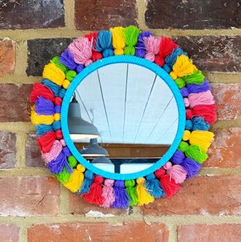 Mexican Styled Bright Mirror With Tassles, 3 of 3