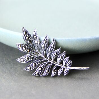 Sterling Silver Marcasite Leaves Small Brooch, 6 of 10