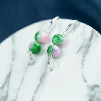 Colourful Orange Marble Pearl Double Pearl Earrings, 7 of 10