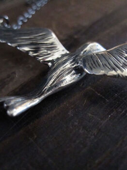Oxidised 925 Silver Flying Bird Necklace Gold Plated, 6 of 8