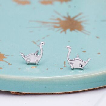 Sterling Silver Plesiosaurus Dinosaur Stud Earrings, 2 of 11